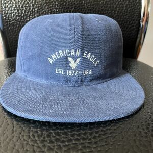 American Eagle Corduroy Blue Leather StrapBack Adjustable Hat Cap One Size